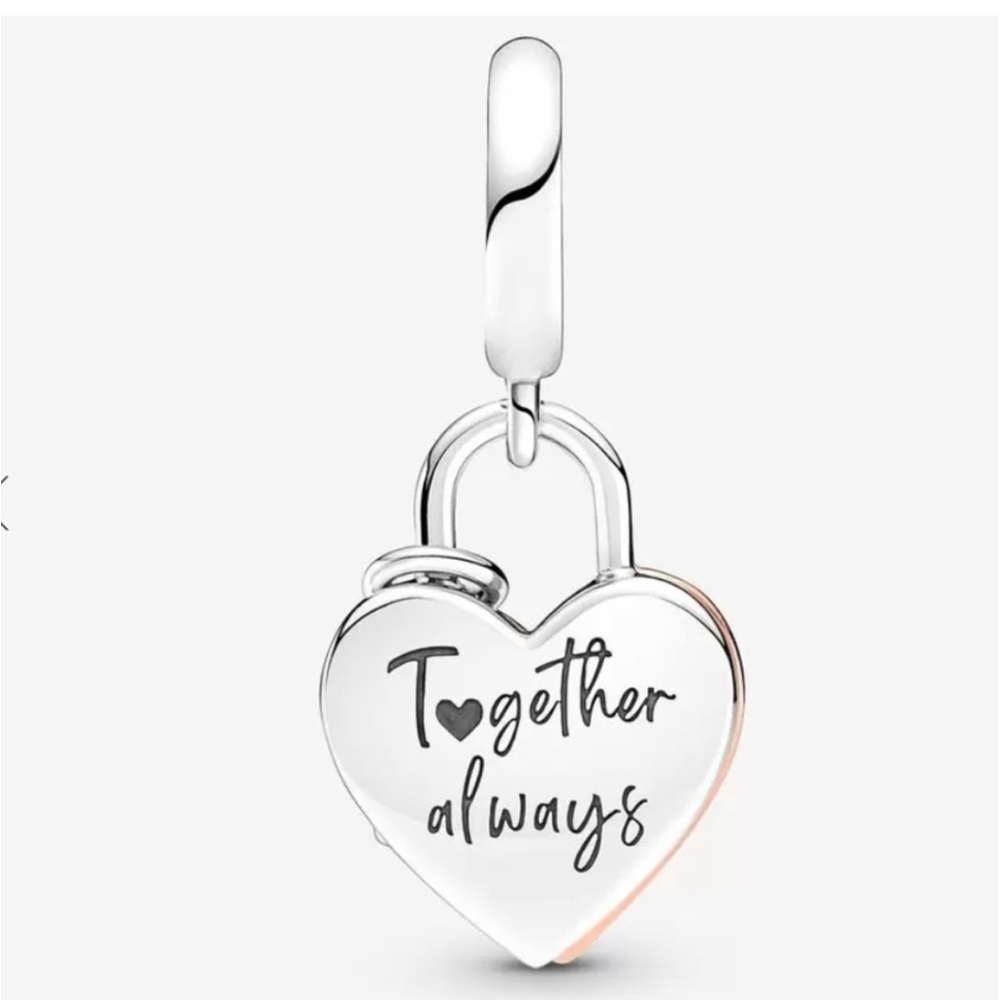 Authentic Pandora Heart Padlock Double Dangle Charm - Picture 2 of 8